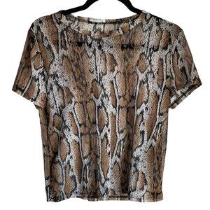 Tiny willow Y2K Sz Small Sheer Mesh Top animal print Cropped short sleeve
